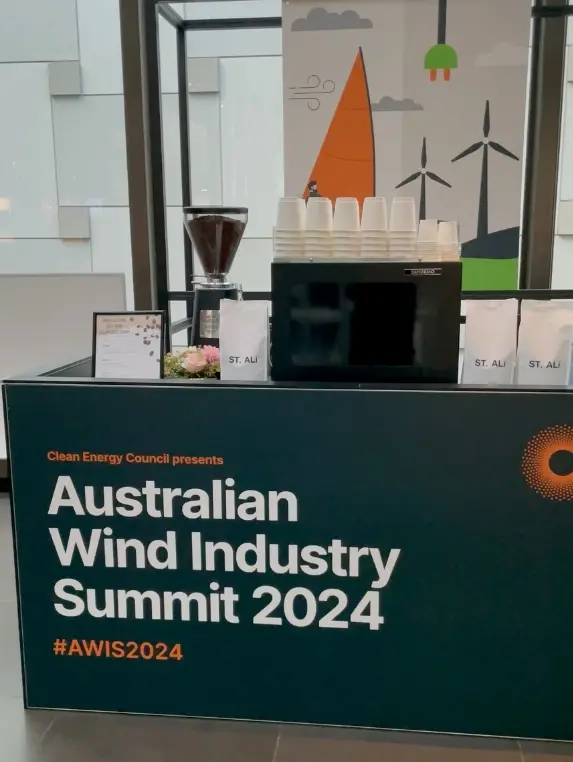 Coffee cart branded for the Australian Wind Industry Summit 2024