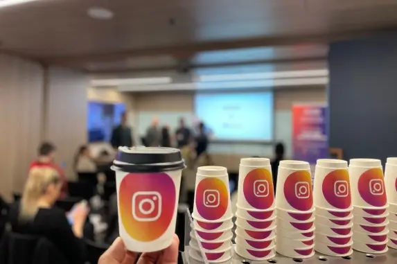Branded Instagram coffee cups at a Melbourne event