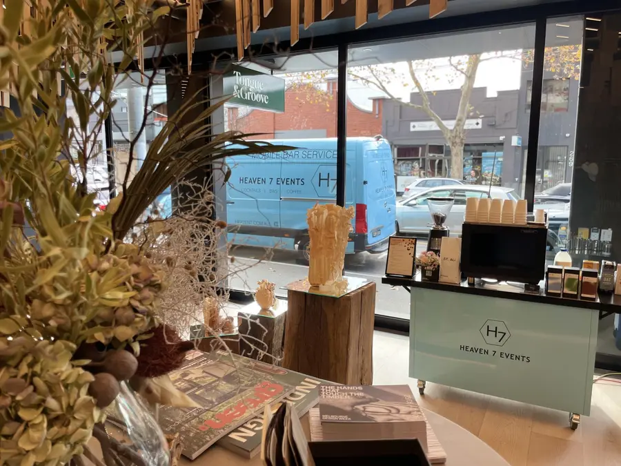 Heaven 7 Events coffee cart at a café-style shopfront event