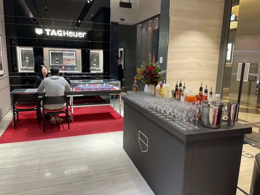 Mobile bar set up inside the TAG Heuer boutique