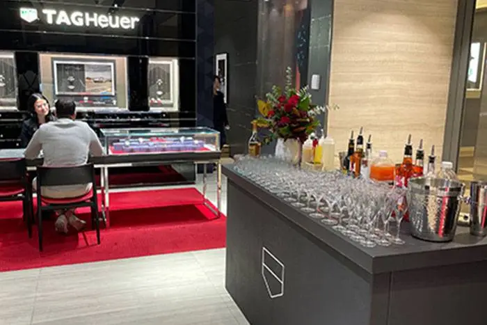 Heaven 7 Events bar set up inside the TAG Heuer boutique for a product launch